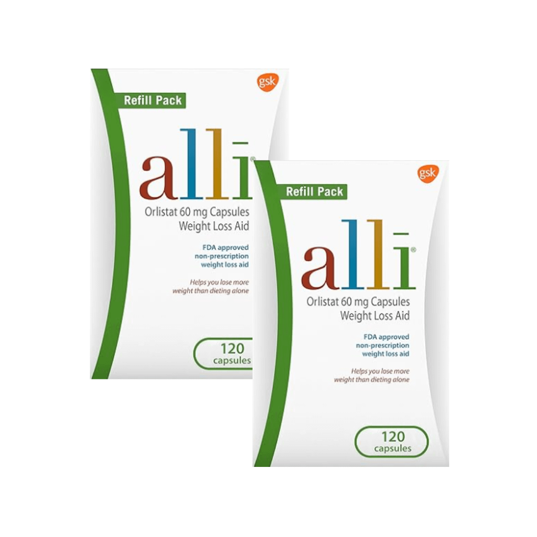 【2パックセット】alli 減量ダイエットピル、オーリスタット 60 mg カプセル 120 個詰め替えパックｘ2 alli Weight Loss Diet Pills, Orlistat 60 mg Capsules 120ｘ2　Count Refill Pack