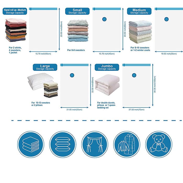 20パック　圧縮・真空保存バッグ　収納用品 スペースセーバーバッグ　引っ越し・オーガナイズ・衣替え 20 Pack Vacuum Storage Bags, Space Saver Bags (4 Jumbo/4 Large/4 Medium/4 Small/4 Roll) - 画像 (2)